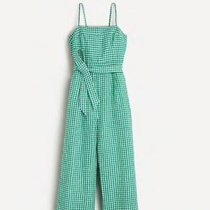 J. Crew linen belted jumpsuit in green gingham
